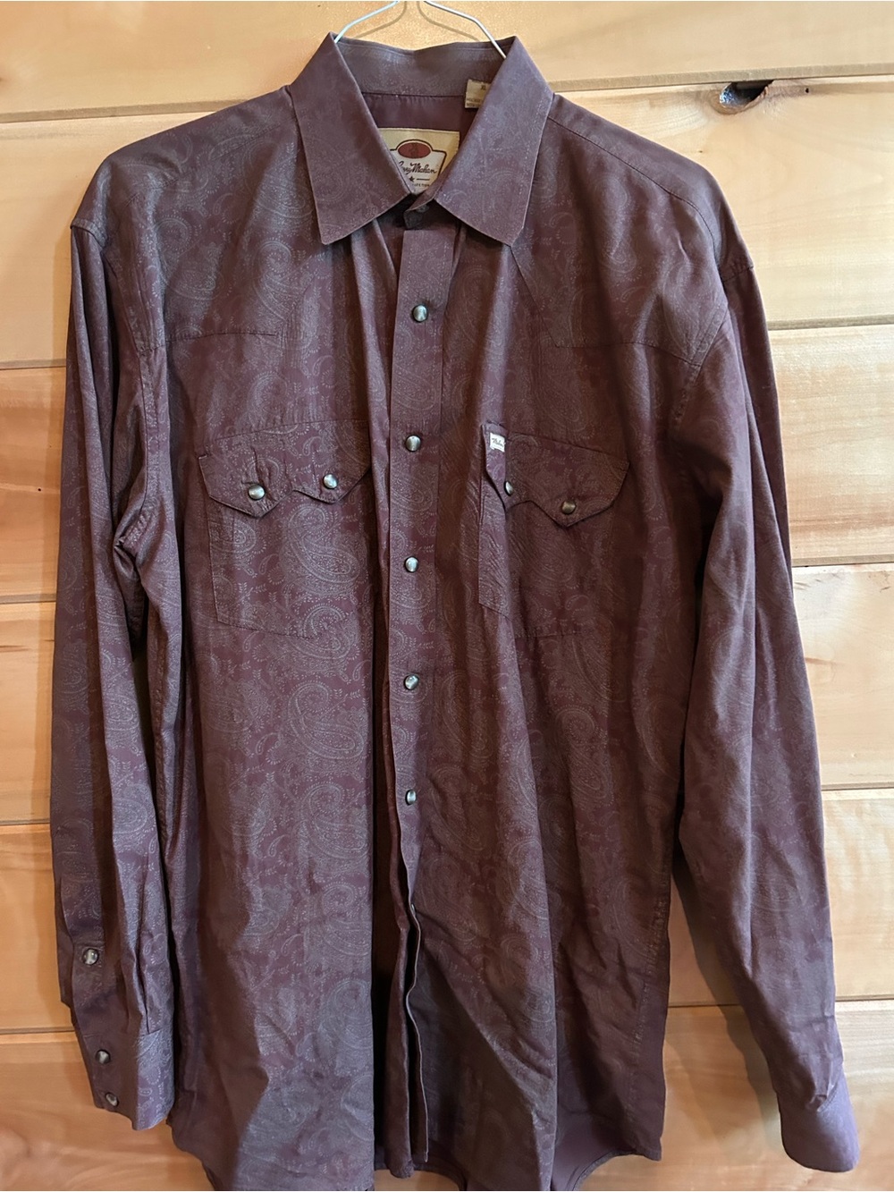 Larry Mahan Western Brown Paisley snap Button Shirt size XL